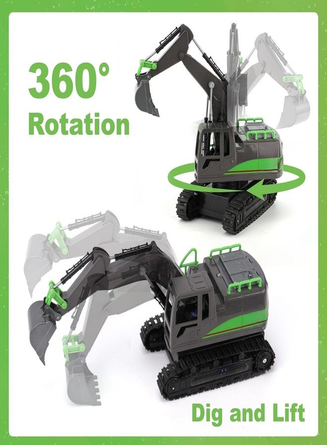 EXOMOON Remote Control Excavator Toys for Boys 4-7 Yrs Old - Best Birthday for Kids 3 5 8 9 10+, Metal Shovel Construction Vehicles with Light Sound, 2.4G Rechargeable RC Tracked Digger - Image 2